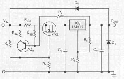 用場效應(yīng)管進(jìn)行過流保護(hù)的電路圖